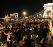 Demonstrantai Vengrijoje 