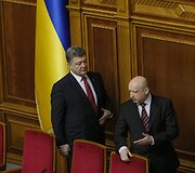 Ukrainos prezidentas Petro Poro&scaron;enka ir Oleksandras Turčinovas