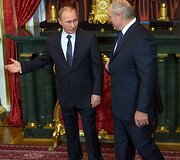 Rusijos prezidentas Vladimiras Putinas ir Baltarusijos prezidentas Aleksandras Luka&scaron;enka