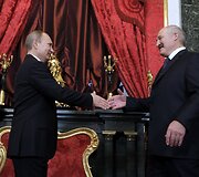 Rusijos prezidentas Vladimiras Putinas ir Baltarusijos prezidentas Aleksandras Luka&scaron;enka
