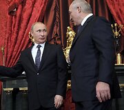 Rusijos prezidentas Vladimiras Putinas ir Baltarusijos prezidentas Aleksandras Luka&scaron;enka