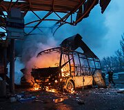 Donecke ap&scaron;audyta autobusų stotis