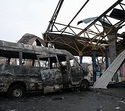 Donecke ap&scaron;audyta autobusų stotis