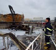 Sprogimo ir gaisro padariniai chemijos gamykloje, Kinijoje.