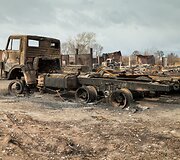 Pievų gaisro padariniai Chakasijoje