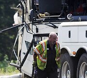 Įvykio vietoje darbuotojas ruo&scaron;iasi autobuso nutempimui
