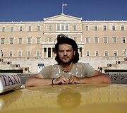 Taksi vairuotojas prie Graikijos parlamento