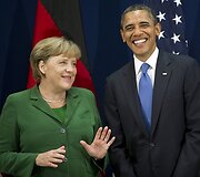 Vokietijos kanclerė Angela Merkel (kairėje) ir JAV prezidentas Barackas Obama