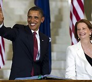 JAV prezidentas Barackas Obama ir Australijos ministrė pirmininkė Julia Gillard