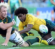 Australijos ir Pietų Afrikos rungtynių akimirka