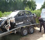 Benedikto Vanago ir Gretos Germanavičiūtės &bdquo;Subaru Impreza WRC&ldquo; po avarijos