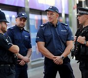 Lenkų policininkai patruliuoja Harlou mieste 