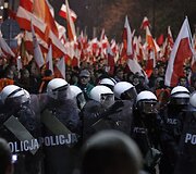 Nacionalistų eitynių Var&scaron;uvoje akimirka