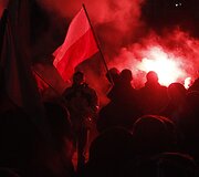 Nacionalistų eitynių Var&scaron;uvoje akimirka