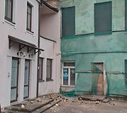 Žemaitijos g. 4 vidiniame kieme nukrito kaminas