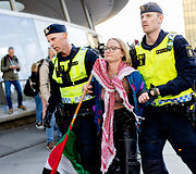 Likus valandai iki &bdquo;Eurovizijos&ldquo; finalo prie Malmės arenos policija sulaikė kelias de&scaron;imtis Palestinos rėmėjų