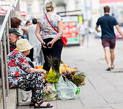 Gėlių, uogų, daržovių pardavėjai Vilniaus gatvėse