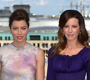 Amerikiečių aktorė Jessica Biel (kairėje) ir britė Kate Beckinsale