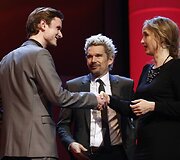 Mikkelis Boe Foelsgaardas (kairėje), Ethanas Hawke'as ir Julie Delpy