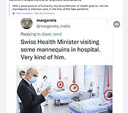 Socialiniuose tinkluose dalijamasi įrašu apie tariamai manekenus vietoj ligonių lankančiu Šveicarijos ministru