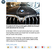 Apie lietuvį, už Ukrainai surinktus pinigus įsigijusį BMW, pranešė ir patys ukrainiečiai