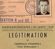 Jono Pipynės akreditacijos kortelės  Europos lengvosios atletikos čempionate 1958 m. Stokholme.