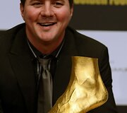 Lionelio Messi pėdos skulptūros i&scaron; aukso pristatymas.