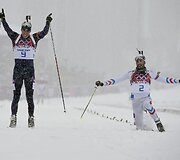 Emilis Hegle Svendsenas ir Martinas Fourcade'as fini&scaron;uoja