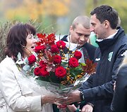 Deividas &Scaron;emberas ir Senvagės gimnazijos direktorė Ana Staniukienienė