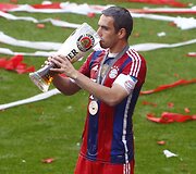 Miuncheno &bdquo;Bayern&ldquo; klubo žaidėjai ir treneriai  &scaron;venčia pergalę Bundeslygos čempionate