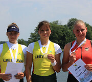 Lietuvos irklavimo čempionatas: i&scaron; kairės Viktorija Senkutė, Milda Valčiūnaitė, Indrė Kvartūnaitė