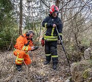 LERT komandos kinologai ir gelbėtojai treniruojasi po griuvėsiais ie&scaron;koti i&scaron;gyvenusių žmonių