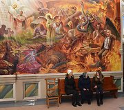 Ukrainos bažnyčios freskoje, vaizduojančioje pragaro kančias &ndash; liepsnojantis Vladimiras Putinas