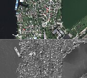 Ukrainos vietovės prie&scaron; ir po užtvakos griūties