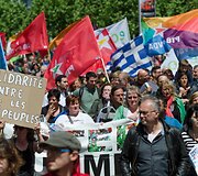 Solidarumo su Graikija demonstracija Briuselyje