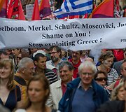 Solidarumo su Graikija demonstracija Briuselyje