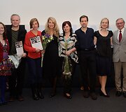 I&scaron; kairės į de&scaron;inę žiuri narė Beatrice Neumann,  režisierius Audrius Stonys, prodiuserė Dagnė Vildžiūnaitė, režisierė Giedrė Žickytė, žiuri nariai Hanka Kastelicova ir Gabriel M. Paletzas