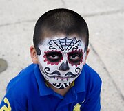 Animacinio personažo &bdquo;Catrina&ldquo; persirengėlių paradas Meksikoje
