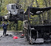 Tragi&scaron;kos autobuso ir sunkvežimio avarijos Prancūzijoje vieta