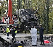 Tragi&scaron;kos autobuso ir sunkvežimio avarijos Prancūzijoje vieta