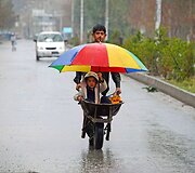 Vasario 24 diena. Pakistanietis, karutyje vežantis savo brolį