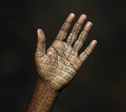 Žemiausios kastos induistai garbinantys dievą Ramą savo kūną puo&scaron;ia tatuiruotėmis