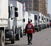 JT Humanitarinės pagalbos konvojus vyksta i&scaron; Damasko į kitus regionus