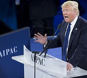 Donaldas Trumpas proizraelieti&scaron;kos JAV lobistinės organizacijos AIPAC konferencijoje Va&scaron;ingtone
