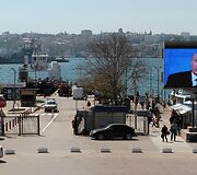 Vladimiras Putinas kalba transliuojama Rusijos okupuotame Kryme