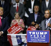 Nigelas Farage'as dalyvavo respublikonų kandidato į JAV prezidentus Donaldo Trumpo kampanijos renginyje Misisipės valstijoje