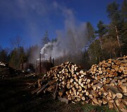 Ba&scaron;čadų kalnuose medžio anglies gamyboje dirbantys lenkai