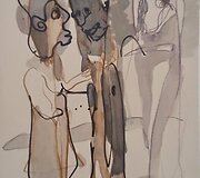 Vilmantas Marcinkevičius,  &bdquo;Jogos stovykloje&ldquo;, 40x28cm, kartonas, sp. pieštukai, akrilas