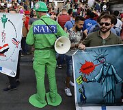 Briuselyje keli tūkstančiai žmonių protestavo prie&scaron; Trumpo vizitą