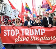 Briuselyje keli tūkstančiai žmonių protestavo prie&scaron; Trumpo vizitą